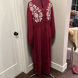 Maroon embroidered maxi dress